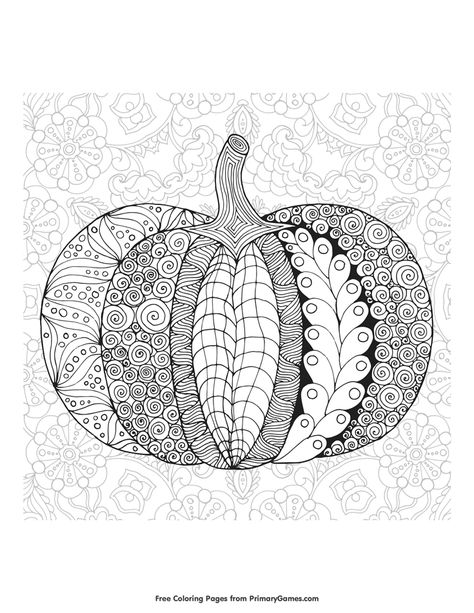 Fall Zentangle, Zentangle Pumpkin, Zentangle Coloring Pages, Autumn Coloring Pages, Autumn Projects, Fall Coloring, Pumpkin Pictures, Free Adult Coloring Pages, Fall Coloring Pages