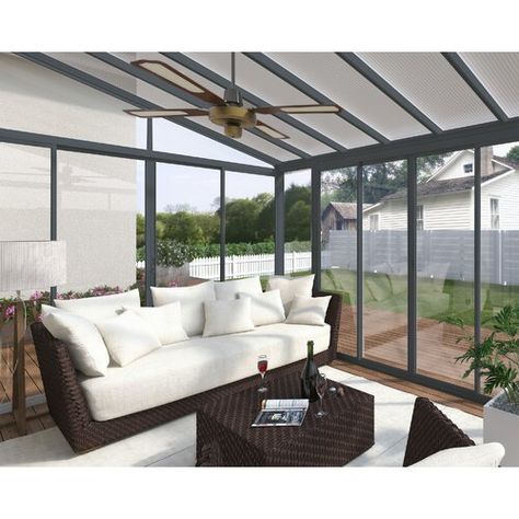 Sol 72 Outdoor Goldston 21 x 15 Ft. Tongue and Groove Summer House | Wayfair.co.uk Winter Garden Room, Sunroom Extension, Outdoor Home Design, Glass Sunroom, Extension Veranda, Lean To Conservatory, Acrylic Wall Panels, Polycarbonate Roof Panels, Porch Kits