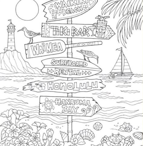 Coloring Pages Summer Aesthetic, Summer Coloring Sheets Aesthetic, Beachy Coloring Pages, Summer Coloring Pages For Adults, Beach Colouring Pages, Travel Coloring Pages, Coloring Stencils, Colour In Pages, Summer Coloring Sheets