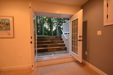 13 Tasteful Walkout Basement Door Options for an Easy Access – AprylAnn Small Basement Remodel, Basement Doors, Basement Entrance, Windows Ideas, Basement Remodel Diy, Basement Finishing, Egress Window, Diy Basement, Basement Windows