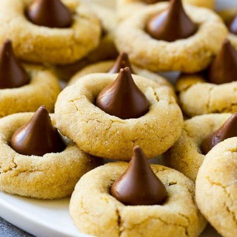 Peanut Butter Blossoms - Dinner at the Zoo Easy Cookie Recipes For Kids, Coated Peanut, Peanut Butter Blossoms Recipe, Chocolate Kiss Cookies, Peanut Butter Blossom, Peanut Blossoms, Cookie Recipes For Kids, Butter Blossoms, Peanut Butter Blossom Cookies