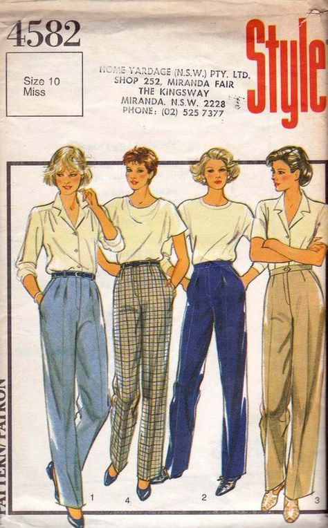 Women's Pants Style Pattern | Vintage Sewing Patterns From 1920s Through 1980s Patron Vintage, Look Retro, Pants Women Fashion, 1980s Fashion, Couture Vintage, Pants Style, Sewing Pattern Sizes, Fashion Design Sketches, Pants Pattern