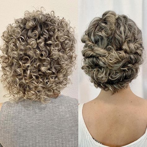 Touchable Twisted Updo for Short Curly Hair Simple Updos For Short Curly Hair, How To Do Short Curly Hair, Short Curls Wedding Hair, Curly Short Hair Updo Easy, How To Put Up Short Curly Hair, Short Curly Half Up, Formal Updos For Short Length Hair, Curly Short Updo, Short Curly Hair Bun Styles