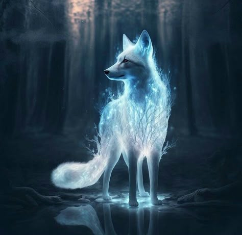 Spirit Animal Fox, Forest Druid, Spirit Forest, Cute Fox Drawing, Magical Wolf, Spell Magic, Fairytale Creatures, Fox Artwork, Mythical Creatures Fantasy