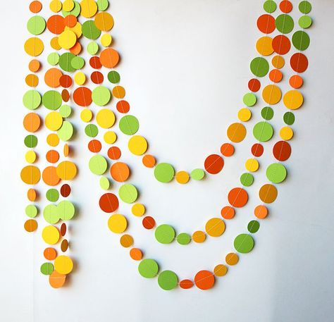 Orange Yellow & Green Garland, Autumn Decor, Wedding Decorations, Birthday Garland, Photo Prop, Pape Garland Nursery Decor, Circle Garland, Garland Nursery, Birthday Garland, Romantic Wedding Inspiration, Green Garland, Beach Wedding Inspiration, Paper Garland, Garland Wedding