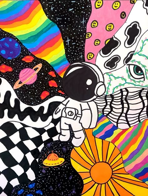 Trippy Aesthetic Art, Trippy Marker Art, Trippy Lettering, Trippy Space Art, Trippy Doodle Art, Trippy Art Painting, High Paint Ideas Trippy, Cool Drawings Trippy, Trippy Art Ideas