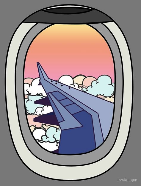 Airplane window pastel view illustration travel art wanderlust Aesthetic Airplane Drawing, Airplane Window View Drawing, Traveling Drawing Ideas, Airplane Window Art, Airplane Window Illustration, Airplane Window Painting, Airplane Aesthetic Drawing, Airplane Window Drawing, Travel Painting Ideas