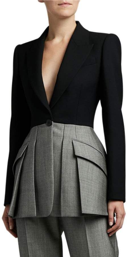 Alexander McQueen Herringbone-Peplum Pleated Blazer Pleated Blazer, Woman Suit Fashion, Blazer Designs, Moda Vintage, Looks Chic, Work Outfits Women, Suit Fashion, Mode Vintage, Mode Inspiration