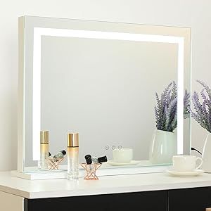 Large Vanity Mirror, Lights Around Mirror, Vanity Mirror With Lights, Hollywood Vanity Mirror, Lighted Makeup Mirror, Large Vanity, Lighted Vanity Mirror, Vanity Organization, Makeup Mirror With Lights