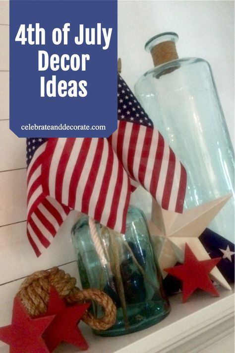 4th of July Decor Ideas Patriotic Mantle Decor, Patriotic Mantle, Martha Vineyard, Coffee Table Vignettes, Shiplap Fireplace, Fall Kitchen Decor, Fourth Of July Decor, Gold Home Decor, Patriotic Crafts