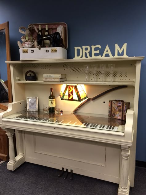 UpCycled Upright Piano now given the new life of a one of a kind desk! Repurposed by the ReStore Staff to support our mission of building Habitat Homes! Piano Crafts, Piano Desk, Old Piano, Creative Desk, Piano Decor, Old Pianos, Smart Tiles, Piano Bar, Office Designs