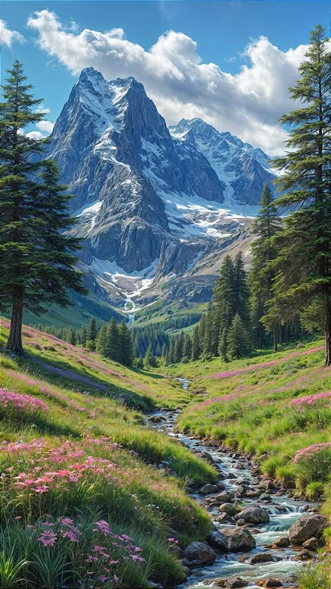 Aesthetic Mountains Wallpaper, Mountain Flowers Aesthetic, Nature Photography Mountains, Landscape Ideas Mountain, Switzerland Alps Mountain, Nordic Landscape Photography, Mountain Range Aesthetic, Travel To Mountains, Nature Mountains Landscape