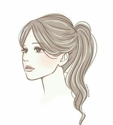 Side Face Hairstyle Sketch, Ponytail Drawing Side View, Side View Hairstyles Drawing, Hair Drawing 3/4 View, Side Portrait Drawing Reference, Side Face Drawing Woman, Girl With Ponytail Drawing, How To Draw Hair From The Side, Side Ponytail Drawing