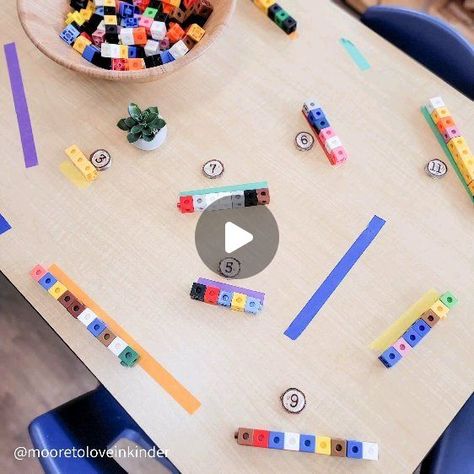 Counting Provocations, Measuring Kindergarten Activities, Preschool Block Activities, Number Provocations, Snap Cubes, Colored Tape, Preschool Centers, Foam Blocks, Preschool Classroom