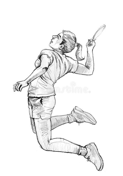 Woman badminton player stock illustration Badminton Attire, Badminton Pictures, Women's Badminton, Badminton Player, Sports Drawings, Basket Drawing, Abstract Pencil Drawings, Human Figure Sketches, Figure Sketching