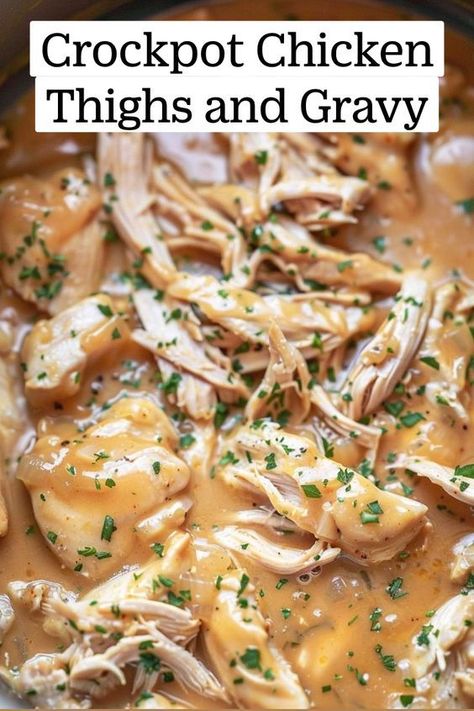 Enjoy the savory flavors of Crockpot Chicken Thighs & Gravy, effortlessly served over white rice. This simple, yet mouthwatering recipe transforms ordinary ingredients into a gourmet weeknight dinner. Perfect for busy families, it's a hearty meal that promises to comfort and satisfy. Pin this recipe for an easy, delicious solution to your dinner dilemmas. #CrockpotDinner #ChickenThighs #EasyMeals #FamilyDinner #ComfortFood Chicken Thighs And Gravy, Slow Cooked Chicken Thighs, Easy Delicious Meals, Chicken Thighs Dinner, Crockpot Chicken And Gravy, Chicken Breast Slow Cooker, Chicken And Gravy, Crockpot Chicken Thighs, Slow Cooker Chicken Thighs