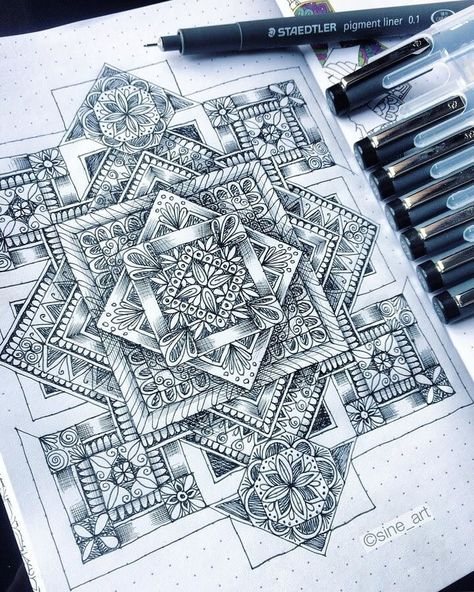 Mandala Drawing Ideas, Drawing Ideas Simple, Sacred Geometry Art Mandalas, Zantangle Art, Square Drawing, Drawing Mandala, Mandala Drawings, Easy Mandala, Easy Mandala Drawing