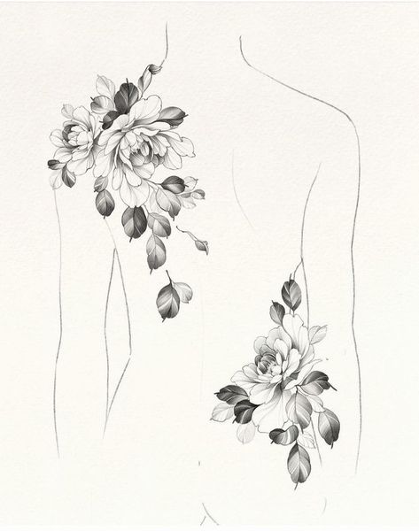 Line Art Flower Tattoo, Art Flower Tattoo, Flower Tattoo On Back, Shoulder Aesthetic, Floral Back Tattoos, Tattoo On Back, Tattoo Line, Tattoo Shoulder, Tattoo Back