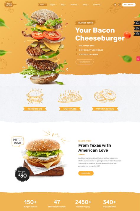 The "FoodMood - Cafe & Delivery WordPress Theme" is a specialized WordPress theme designed for cafes, restaurants, food delivery services, and culinary businesses. It offers a range of features and customization options tailored to the needs of the food and hospitality industry, helping establishments create an enticing online presence and promote their menus, services, and dining experiences effectively. Fast Food Website Design, Fast Food Website, Food Delivery Website, Cafe Delivery, Food Website Design, Burger Order, Cafe Website, Food Delivery Service, Restaurants Food