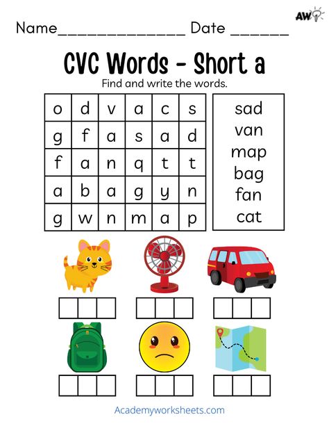 CVC Words - Short a Learn to read short a words. Crossword! Cvc Short A Worksheets, Cvc Word Activities Worksheets, Short A Cvc Words Worksheets, Reading Cvc Words Activities, Cvc Word Activities 1st Grade, Cvc Crossword Puzzles, Cvc Word Activities Free Printable, Short Vowels Worksheets, Brain Boosting Activities