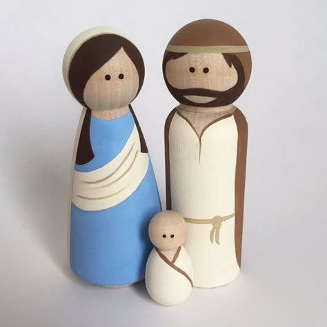 Peg Doll Nativity Diy, Peg Dolls Nativity, Prairie Recipes, Nativity Scene Peg Doll, Peg Dolls Nativity Set, Mary And Joseph Peg Dolls, Wooden Peg Doll Nativity, Nativity Peg Doll, Mary Joseph And Baby Jesus