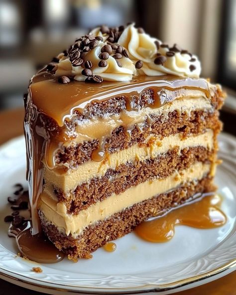 ☕ Gooey Coffee Caramel Cake 🍰 Ingredients - 1 1/2 cups flour - 1 cup sugar - 1/2 cup butter, melted - 1/2 cup brewed coffee - 1/2 cup caramel sauce - 2 eggs - 1 teaspoon vanilla extract - 1 teaspoon baking powder - 1/4 teaspoon salt Instructions 1. Preheat oven to 350°F (175°C) and grease a 9-inch round cake pan. 2. In a large bowl, mix together melted butter, sugar, and vanilla extract. 3. Add the eggs, one at a time, and beat until smooth. 4. Stir in brewed coffee and carame... Coffee Caramel Cake, Vanilla Caramel Cake, Coffee Flavored Cake, Caramel Cake Recipe, Salted Caramel Cake, Coffee Caramel, Cake Cafe, Caramel Desserts, Caramel Cake