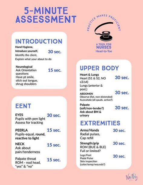 5 Minute Assessment #nursingstudent #nurse #resources - Image Credits: Nurse NAOMI Nurse Educator, Med Surg Nursing, Nursing Assessment, Nursing School Essential, Nursing Study Guide, Nurse Study, Nursing School Motivation, Nurse Study Notes, Nursing Student Tips