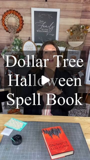 Creative Sarah at Home on Instagram: "Dollar Tree DIY - Halloween Spell Book  #dollartree #dollartreediy #dollartreecrafts #diydecor #diycrafts #diy #creativesarah #halloweendecor #spellbook" Halloween Spell Books Diy, Diy Spell Books For Halloween, Spellbook Diy, Diy Spell Book, Diy Halloween Spell Book, Hocus Pocus Book, Halloween Spell Book, Halloween Spells, Dollar Tree Halloween