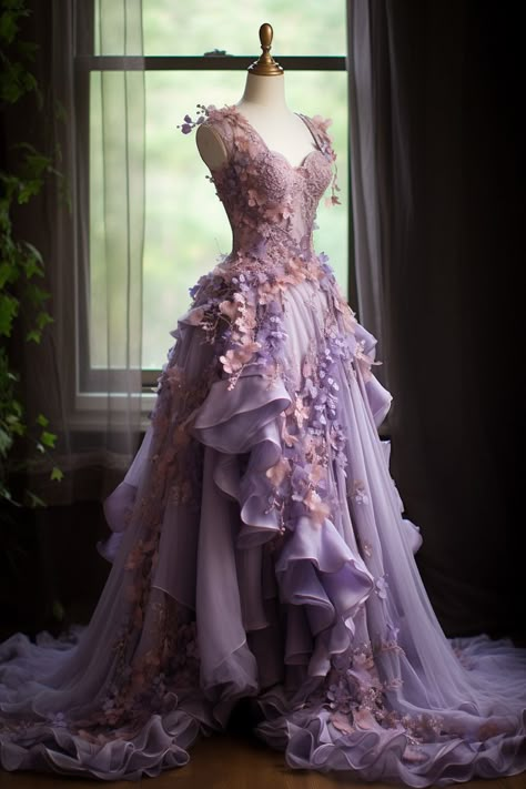 Lavender flower inspired gown Fantasy Ball, Flower Gown, Rapunzel Dress, Purple Wedding Dress, Fairy Wedding Dress, Lavender Flower, Fantasy Dresses, Prom Dress Inspiration, Fantasy Gowns