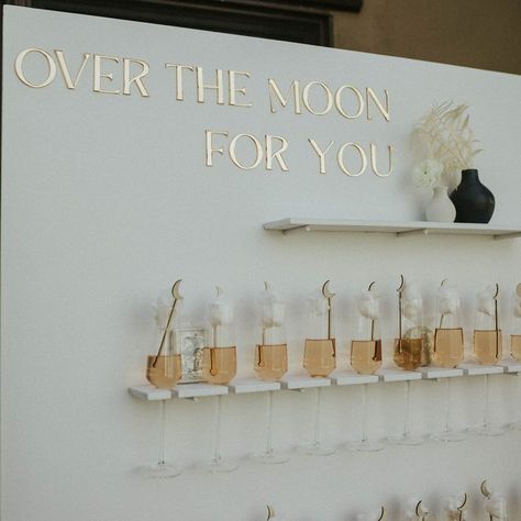 Night Time Bridal Shower Ideas, Celestial Engagement Party, To The Moon And Back Bridal Shower Ideas, Over The Moon Bridal Shower Ideas, Couples Engagement Party, Bird Of Paradise Wedding, Neutral Wedding Decor, Moon Birthday, Night Time Wedding