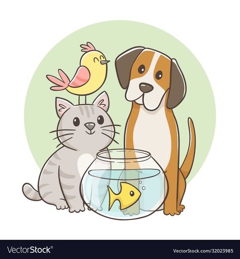 Pets Illustration, Cute Portrait, Cards Design, Hand Drawn, Vector Illustration, Greeting Cards, Fish, Pet, T Shirts