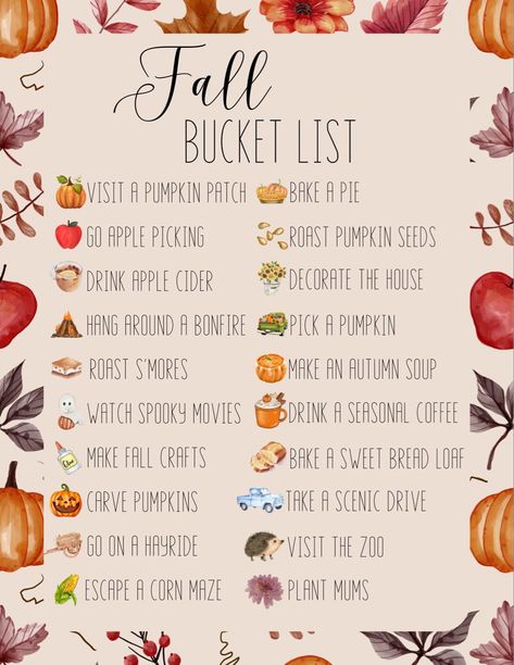 This is a list of fall bucket list full of fall activities. Halloween Things To Do, Fall Checklist, Halloween Bucket List, Fall Family Fun, Halloween Buckets, Halloween Things, Fun Fall Activities, Fall Mood Board, Fall Things