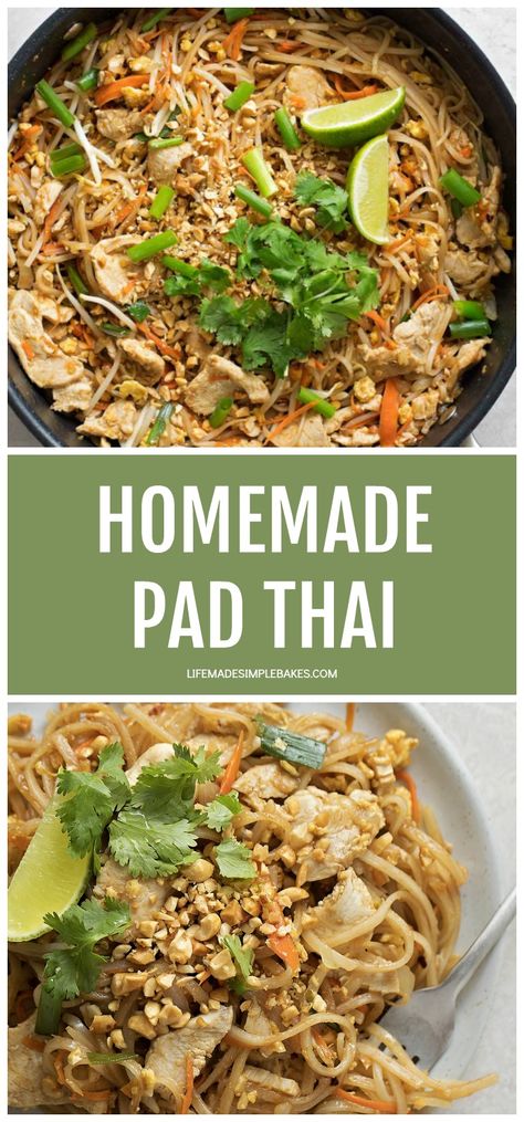 Filled with sprouts, carrots, chicken and onion and cooked in a homemade sauce, this Pad Thai recipe has become a family favorite! It's simple and tastes jus like that found at the restaurants.#padthai #homemadepadthaisauce #homemadepadthai Pad Thai Recipe Easy, Carrots Chicken, Homemade Pad Thai, Chicken Pad Thai, Pad Thai Sauce, Thai Recipe, Pad Thai Recipe, Homemade Sauce, Noodle Dishes