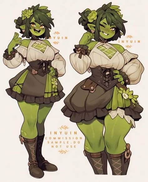 Female Frog Character, Orc Girl Art, Goblin Art Female, Goblin Girl Character Design, Female Goblin Character Design, Goblin Hairstyle, Goblin Female Art, Dnd Character Design Ideas, Female Orc Beautiful