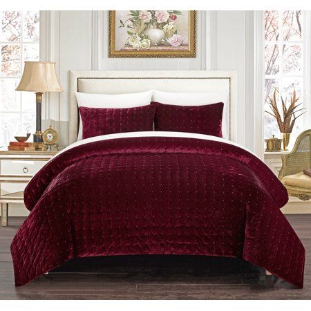 Chic Home Cynna 3 Piece Comforter Set Luxurious Hand Stitched Velvet, Red Velvet Comforter, Velvet Design, Velvet Bed, King Comforter Sets, Bed In A Bag, Queen Comforter Sets, Bedding Stores, Queen Comforter, King Comforter