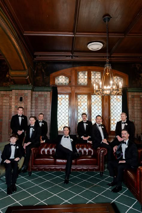 Old Money Aesthic Wedding Portraits Groom And Groomsmen Attire Tuxedo, Wedding Inspo Old Money, Great Gatsby Wedding Aesthetic, Old Money Reception, Mafia Style Wedding Photos, Old Money Groomsmen, 40s Themed Wedding, Old Money Bridesmaids, Mob Wedding Aesthetic