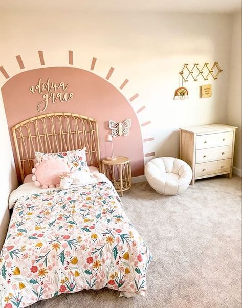 Boho Bedroom Kids Girl, Kids Room Inspo Girl, Toddler Room Ideas Girl Boho, Boho Kids Bedroom Girl Rooms, Toddler Big Girl Room Ideas, Toddler Room Inspo Girl, Boho Rainbow Toddler Girl Room, Dusty Rose Toddler Room, Boho Bedroom Girl Rooms