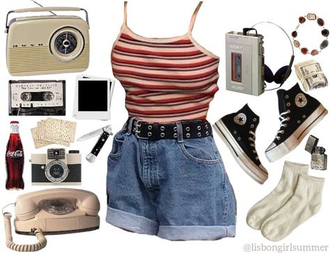 Retro Core Outfits, Womens 90s Outfits, Camp Outfit Ideas, Avery Core, 80s Summer Outfits, 90s Summer Outfits, 80s Fits, Hufflepuff Outfit, Summer Camp Outfits