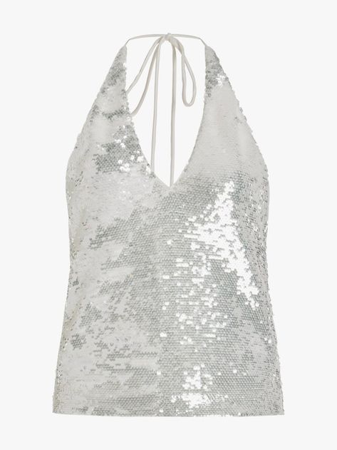 Sequin Halter Top, Rotate Birger Christensen, Charlotte Chesnais, Fashion Vibes, Sequin Halter, Halterneck Top, Birger Christensen, Silver Tops, Halter Neck Top