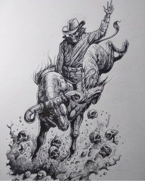 Cowboy Draw, Tato Maori, Bull Skull Tattoos, Cowboy Tattoos, American Traditional Tattoo Ideas, Traditional Tattoo Ideas, Half Sleeve Tattoos Drawings, Country Tattoos, Bull Tattoos