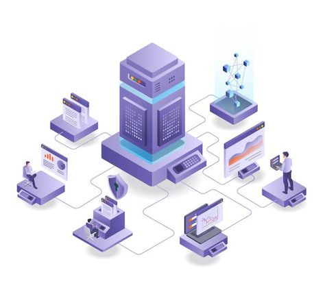 Server data center of multiple platforms... | Premium Vector #Freepik #vector #business #technology #computer #website Data Center Illustration, Multitasking Illustration, Database Icon, Isometric Animation, Data Center Design, What Is Data Science, Computer Website, Computer Networks, Data Platform