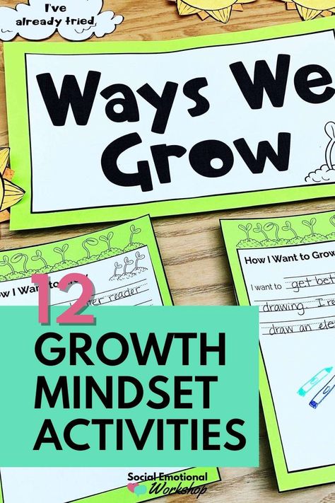 12 growth mindset activities that you can use to encourage elementary students in the classroom or counseling. Examples include children's books, growth conferences, vision boards, success chains, and more. Mindset Monday Activities, Growth Mindset 2nd Grade, Elementary Counseling Activities, Growth Mindset Activities Elementary, Growth Mindset Books, Growth Mindset Lessons, Growth Mindset Book, Growth Mindset Bulletin Board, School Counseling Activities