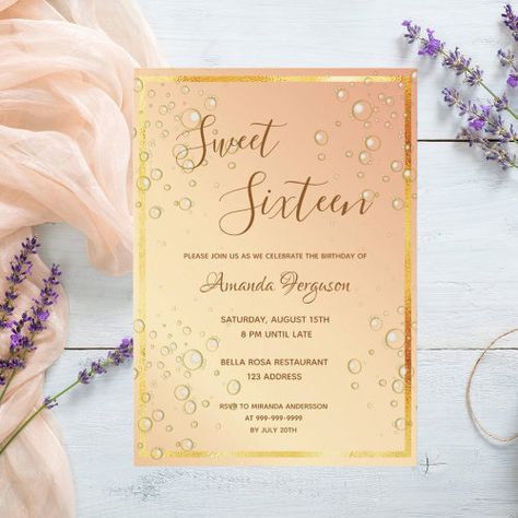 Sweet 16 Birthday Gold Glam Bubbles Invitation #zazzle #weddinginvitations #birthdayinvitations #babyshowerinvitations #zazzleinvitations #monogram #businesscards #graduation #homedecor Bubbles Birthday Party, Bubble Invitations, Simple Birthday Invitations, Happy Birthday Sweetie, Blowing Out Candles, Bubble Birthday Parties, Rose Gold Ombre, Bubble Birthday, Gold Ombre