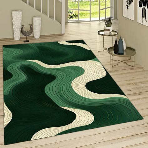 Geometric Rug, Green Rug, Area Rug, Living Room Rug, Water Waves on the Ground, Shades of Green,Bedroom Rug,Custom Rug, Rugs For Living Room 🌟 Elevate Your Space with Stylish Rugs 🌟 Rugs play a crucial role in enhancing the aesthetics and comfort of any space. Crafted from a variety of materials, they offer a diverse range of colors, patterns, and sizes to cater to every taste and preference. Material Matters: Rugs come in various materials, including wool, cotton, silk, synthetic fibers (such as nylon, polyester, polypropylene), and natural fibers (like jute, sisal). Each material boasts its unique texture, shine, and durability. Weaving Wonders: Rugs can be hand-woven or machine-made. While machine-woven rugs are more budget-friendly and suitable for mass production, hand-woven rugs sh Fun Living Room Rugs, Green Living Room Carpet, Unique Living Room Rug, Large Green Rug, Craftsman Style Area Rugs, Green Rug Room, Colorful Rug Living Room Ideas, Green Couch Rug Ideas, Retro Rugs Living Room