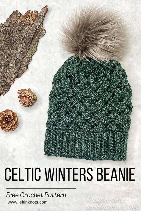 The crochet Celtic stitch beanie is a free pattern written in child, small adult and adult sizes. A video tutorial teaches you the Celtic weave stitch in the round. Winter Hat Crochet Pattern Free, Native Crochet, Useful Crochet Projects, Crochet Celtic, Celtic Crochet, Diy Crochet Hat, Cabled Hat Pattern, Useful Crochet, Crochet Cable Stitch