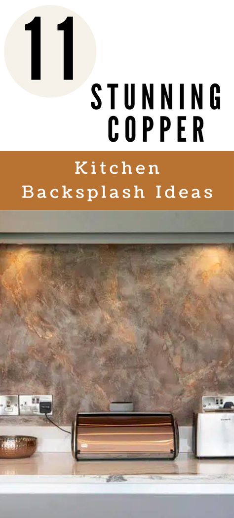 Cooper Backsplash Kitchen, Copper Backsplash Ideas, Copper Cabinets Kitchen, Forest Green And Copper Kitchen, Brick And Copper Kitchen, Copper Stove Backsplash, Copper Kitchen Backsplash Ideas, Copper House Decor, Cooper Backsplash