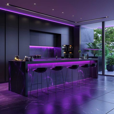 Explore Bold Purple Kitchen Furniture Design Ideas for a Unique Look • 333+ Art Images Purple Kitchen Aesthetic, Purple Aesthetic House, Purple House Interior Ideas, Purple Aesthetic Kitchen, Purple Room Luxury, Modern Purple Kitchen Design, Purple Mansion Aesthetic, Purple Kitchen Designs, Purple Kitchen Decor