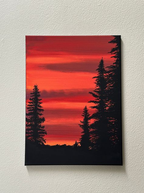 "Original Sunset Acrylic Painting on Stretched Canvas. Finished Product 12\" X 16\"." Canvas Scenery Painting Easy, Landscape Art Easy, Easy Landscape Painting For Beginners, Canvas Painting Sunset, Painting On Canvas Easy, Painting Ideas On Canvas Acrylic, Canvas Workspace, Sunset Acrylic Painting, Acryl Art