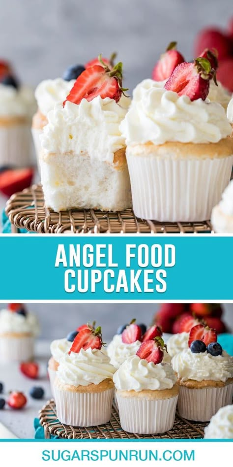 Angel Food Cake Cupcakes, Angel Food Cupcakes, Life Love And Sugar, Food Cupcakes, Homemade Whipped Cream, Angel Food Cake, Dessert Cupcakes, Cupcake Ideas, Angel Food