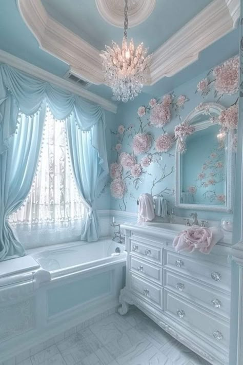 Tiffany Blue Bedroom, Girly Bathroom Decor, Home Decor Ideas Modern, Girly Bathroom, Blue Coquette, Dream Bedroom Inspiration, Pretty Bathrooms, Soothing Baby, Miniature Scenes